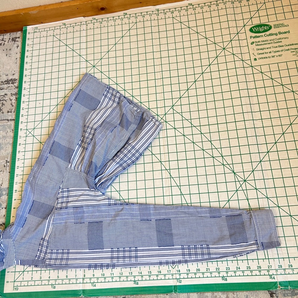 Vintage Anthropologie Shirt Size 2 Blue White Patchwork Quilt Striped Boho Beach - Picture 8 of 10